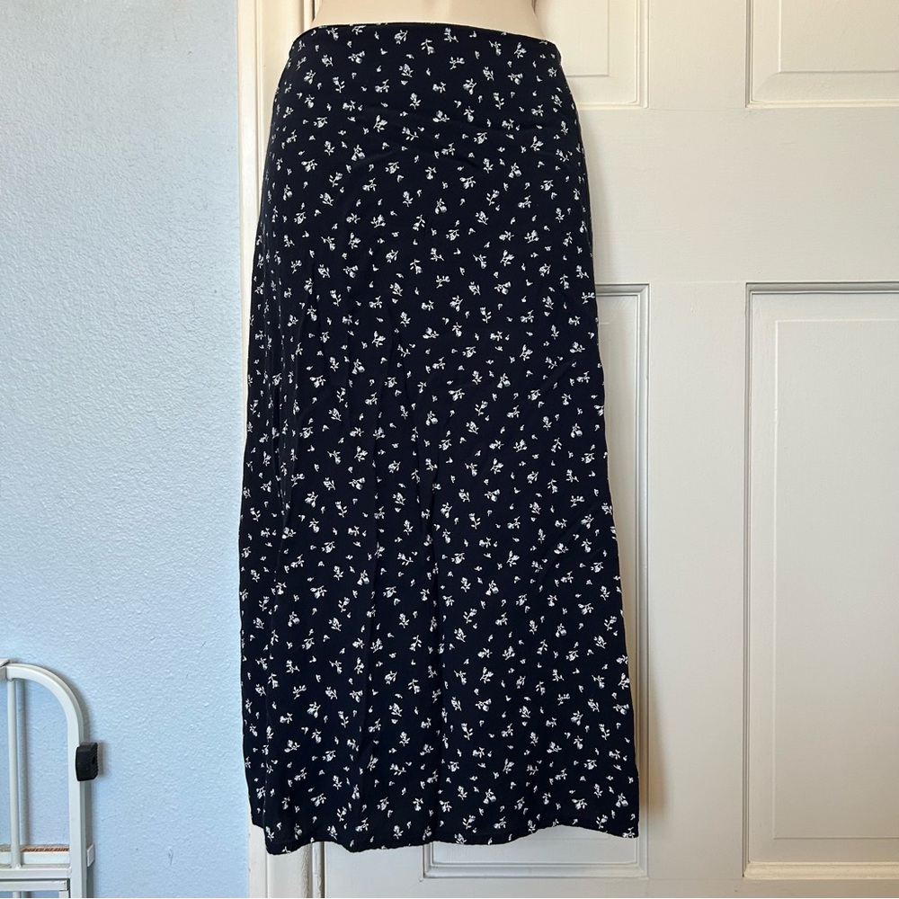 Brandy Melville Navy Blue Floral Phoebe Midi Skirt